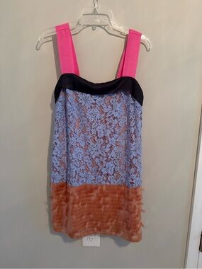 Anthropologie Pink Strap Lace & Ruffle Colorblock Dress with sequins